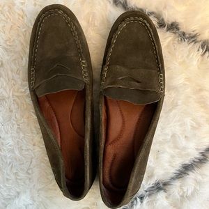 Born Melena Green Suede Penny Loafers